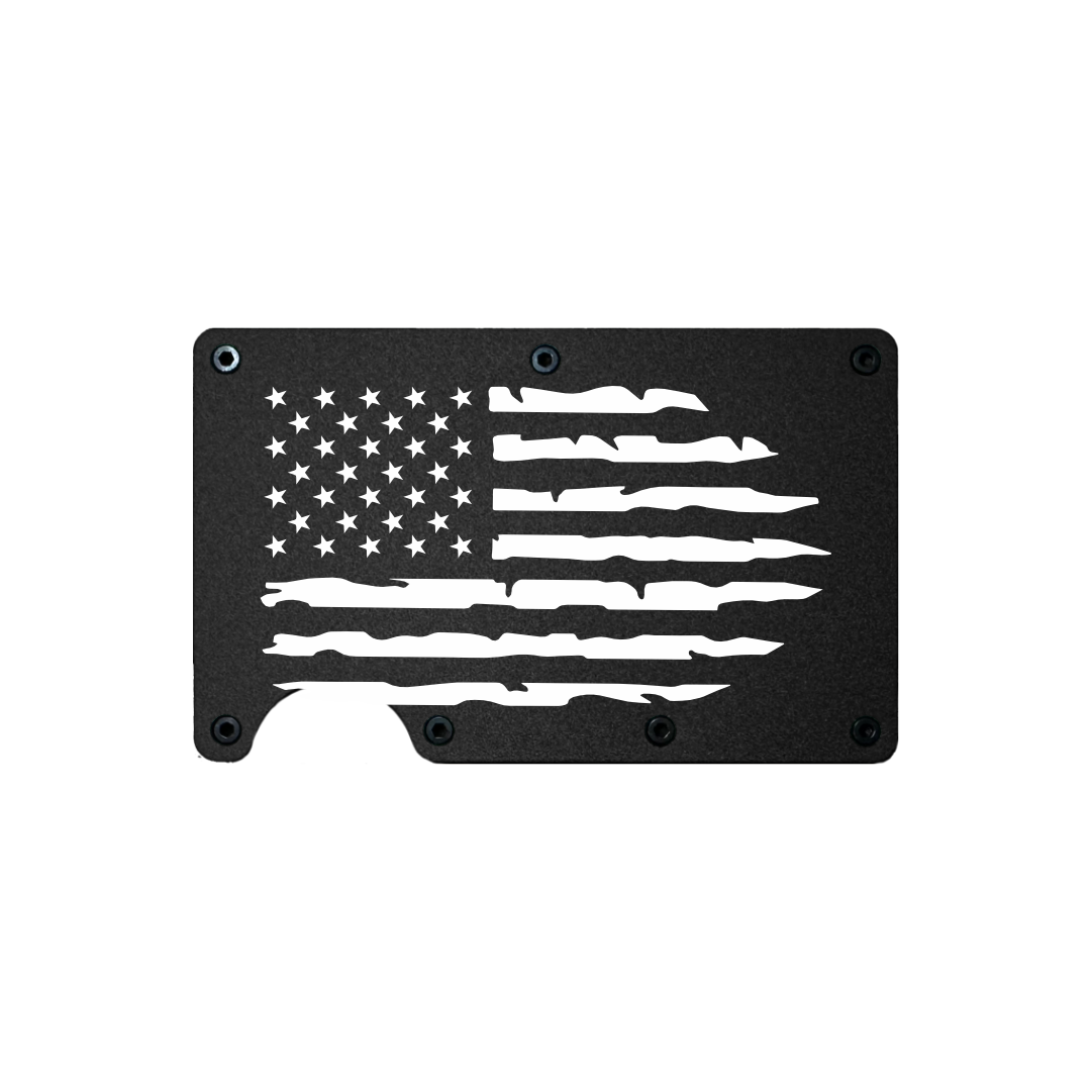 Distressed American Flag - Metal Minimalist Wallet - RFID Blocking