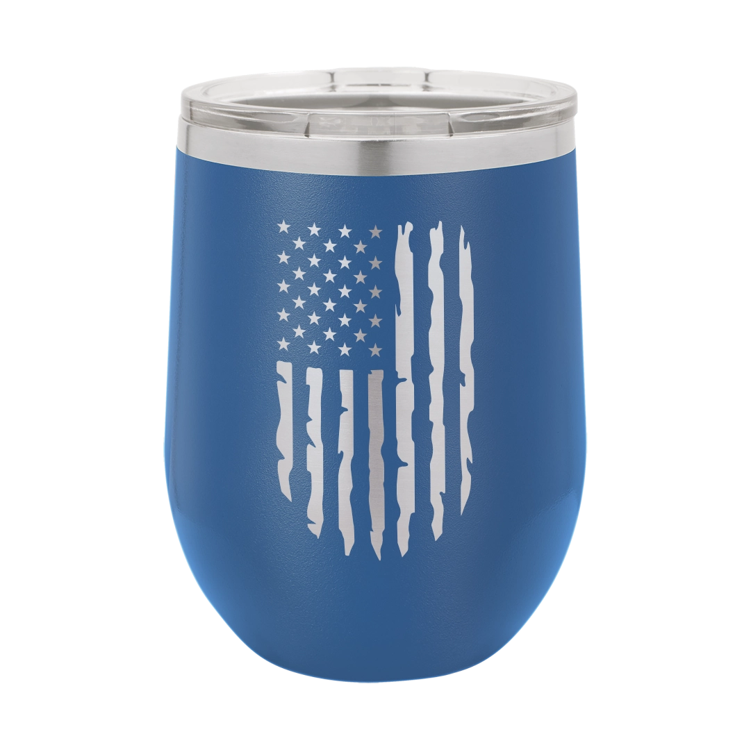 Distressed American Flag - 12oz Stainless Steel Wine Tumbler