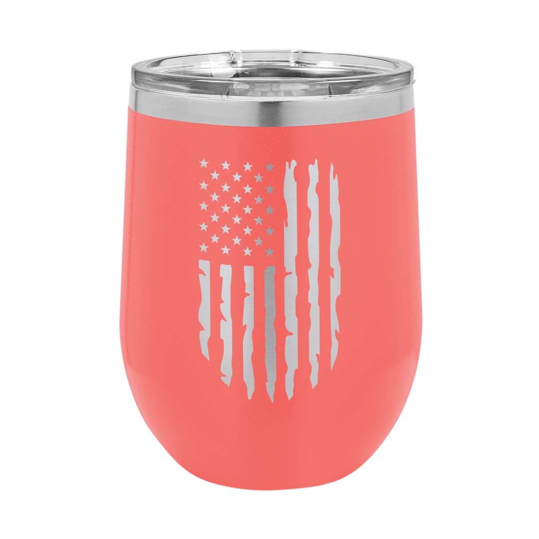 Distressed American Flag - 12oz Stainless Steel Wine Tumbler