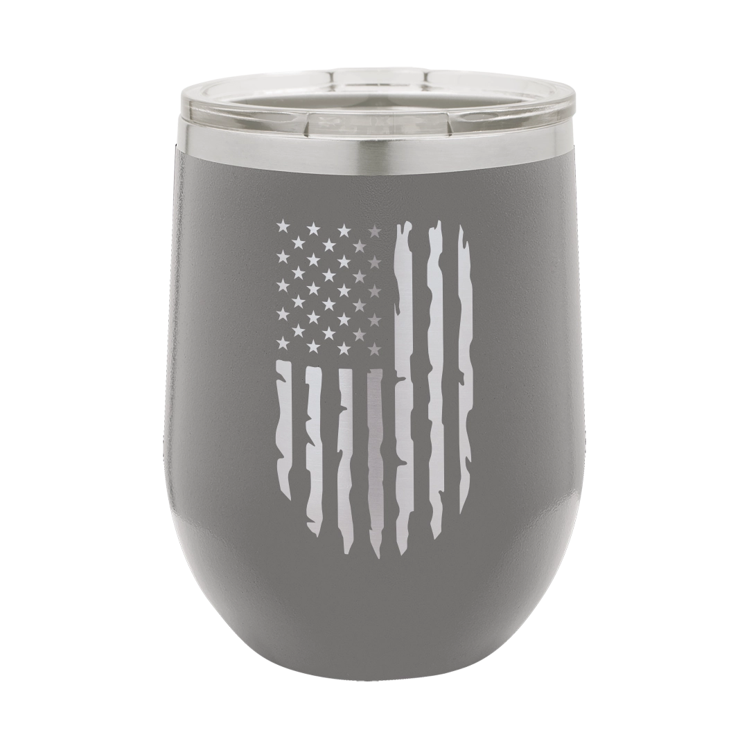 Distressed American Flag - 12oz Stainless Steel Wine Tumbler