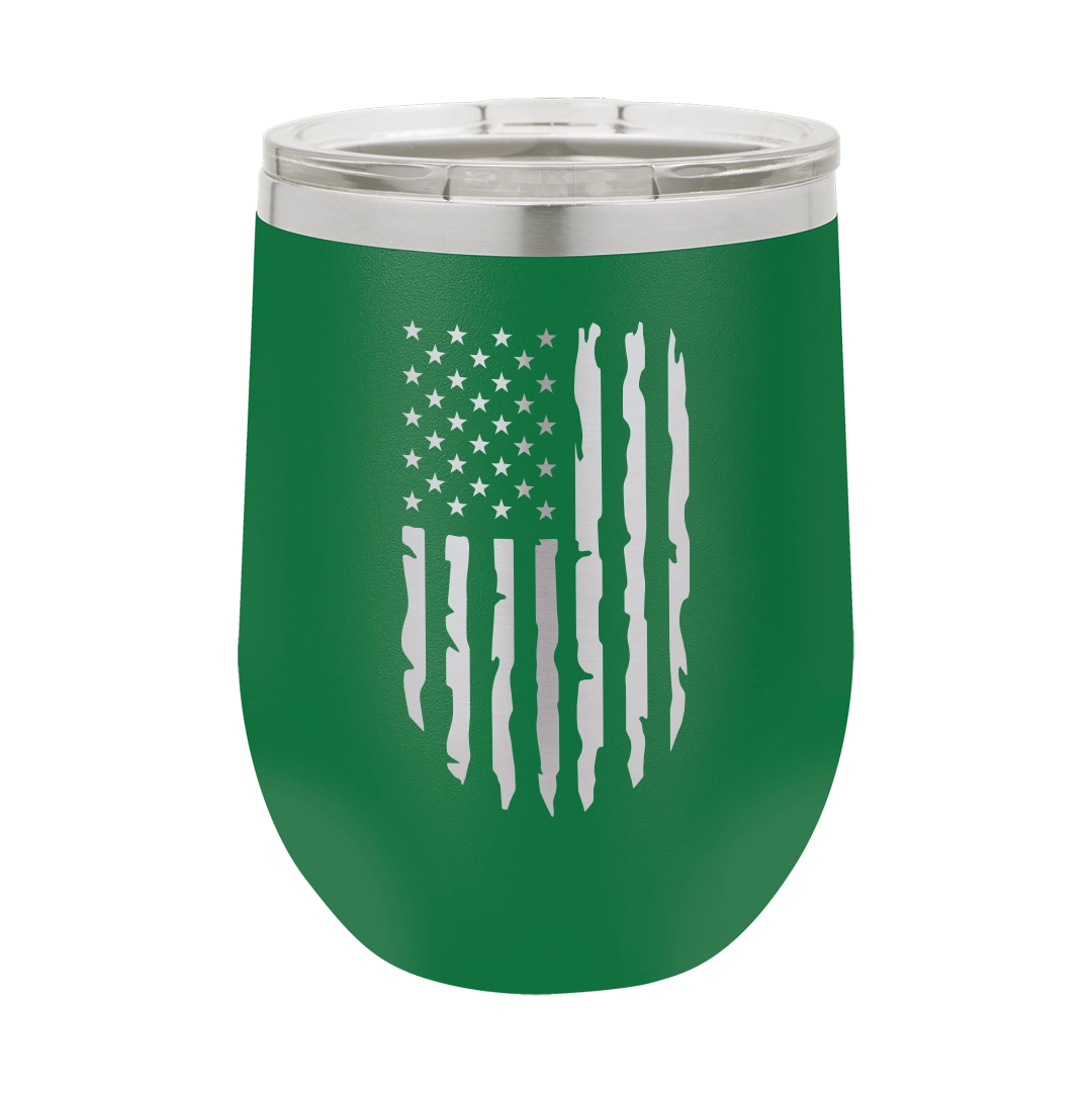 Distressed American Flag - 12oz Stainless Steel Wine Tumbler