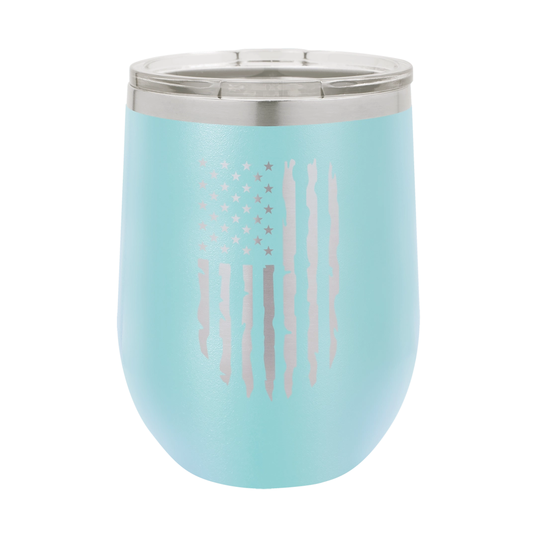 Distressed American Flag - 12oz Stainless Steel Wine Tumbler