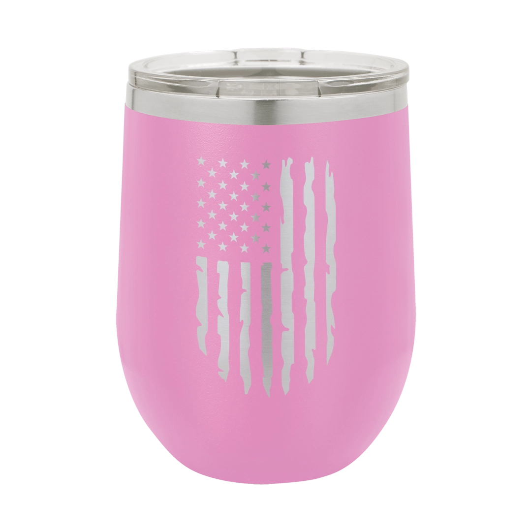 Distressed American Flag - 12oz Stainless Steel Wine Tumbler