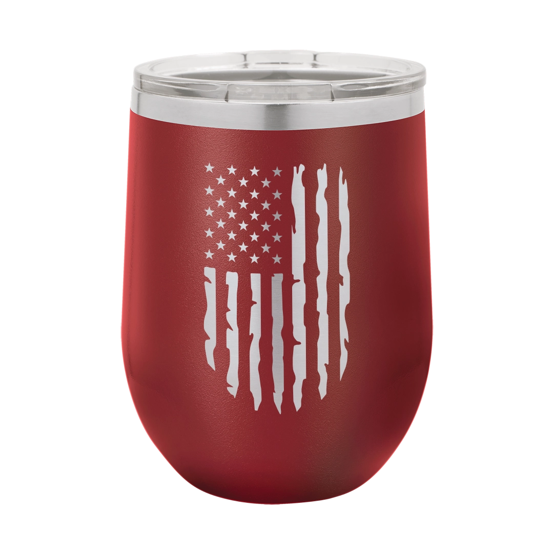 Distressed American Flag - 12oz Stainless Steel Wine Tumbler