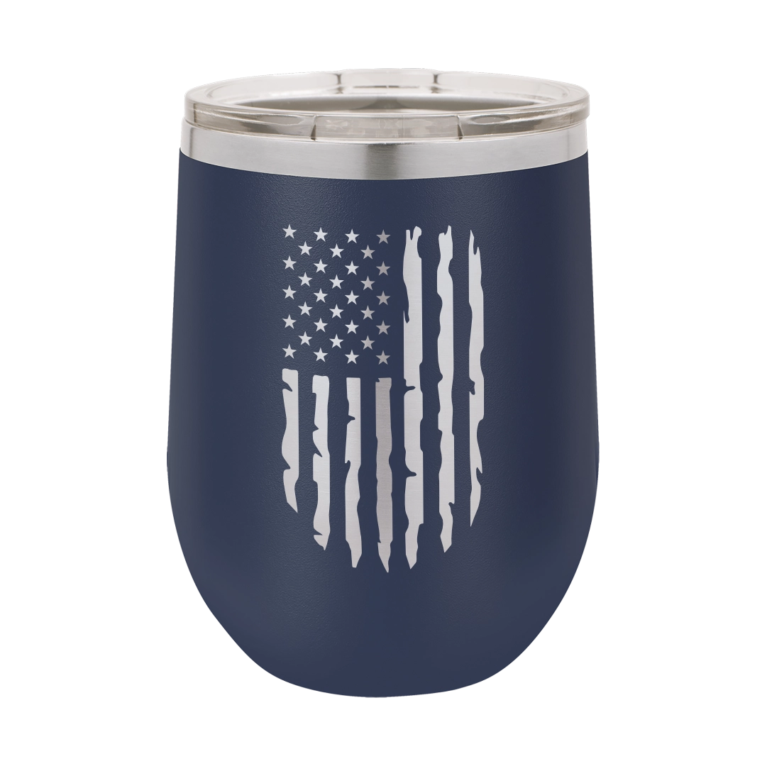 Distressed American Flag - 12oz Stainless Steel Wine Tumbler