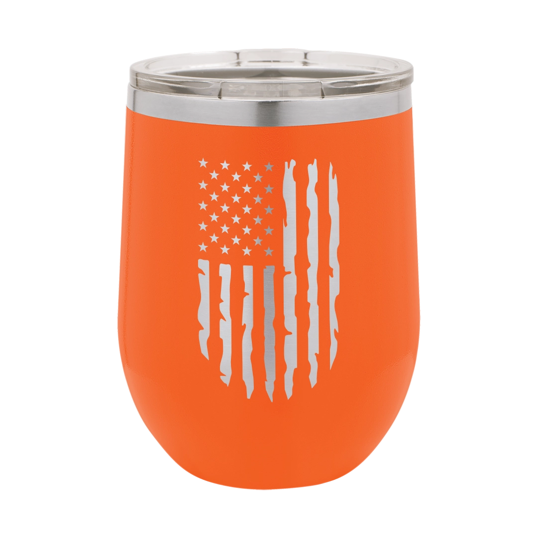 Distressed American Flag - 12oz Stainless Steel Wine Tumbler