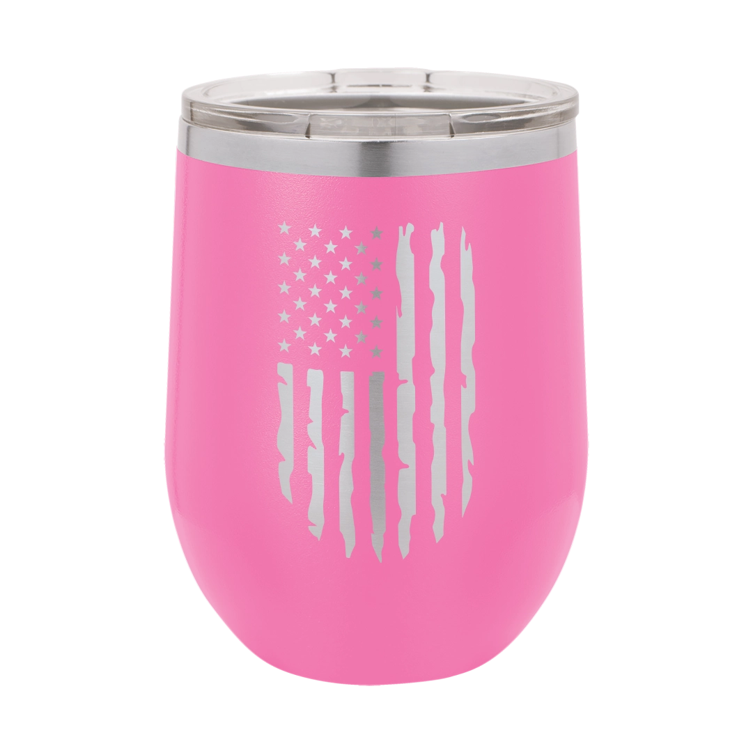 Distressed American Flag - 12oz Stainless Steel Wine Tumbler