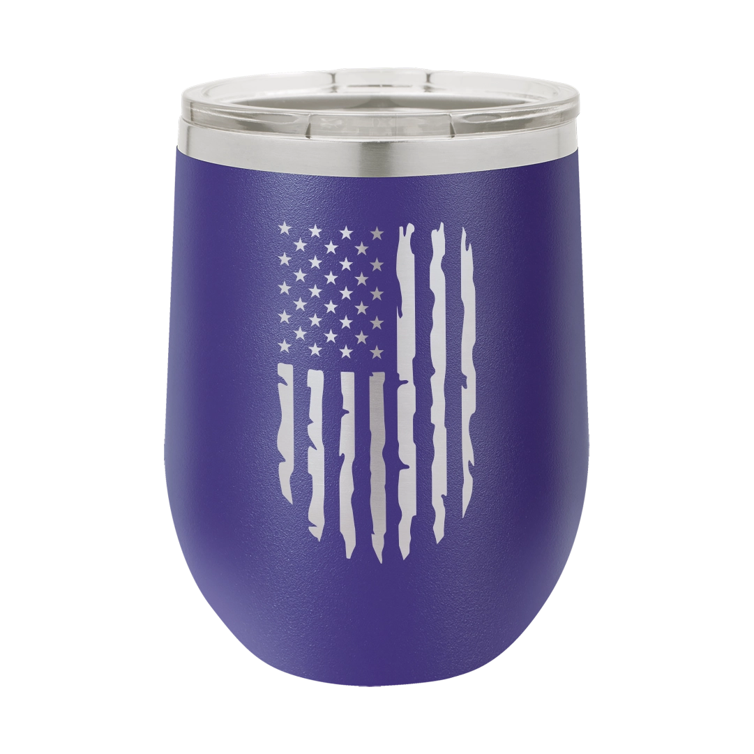 Distressed American Flag - 12oz Stainless Steel Wine Tumbler