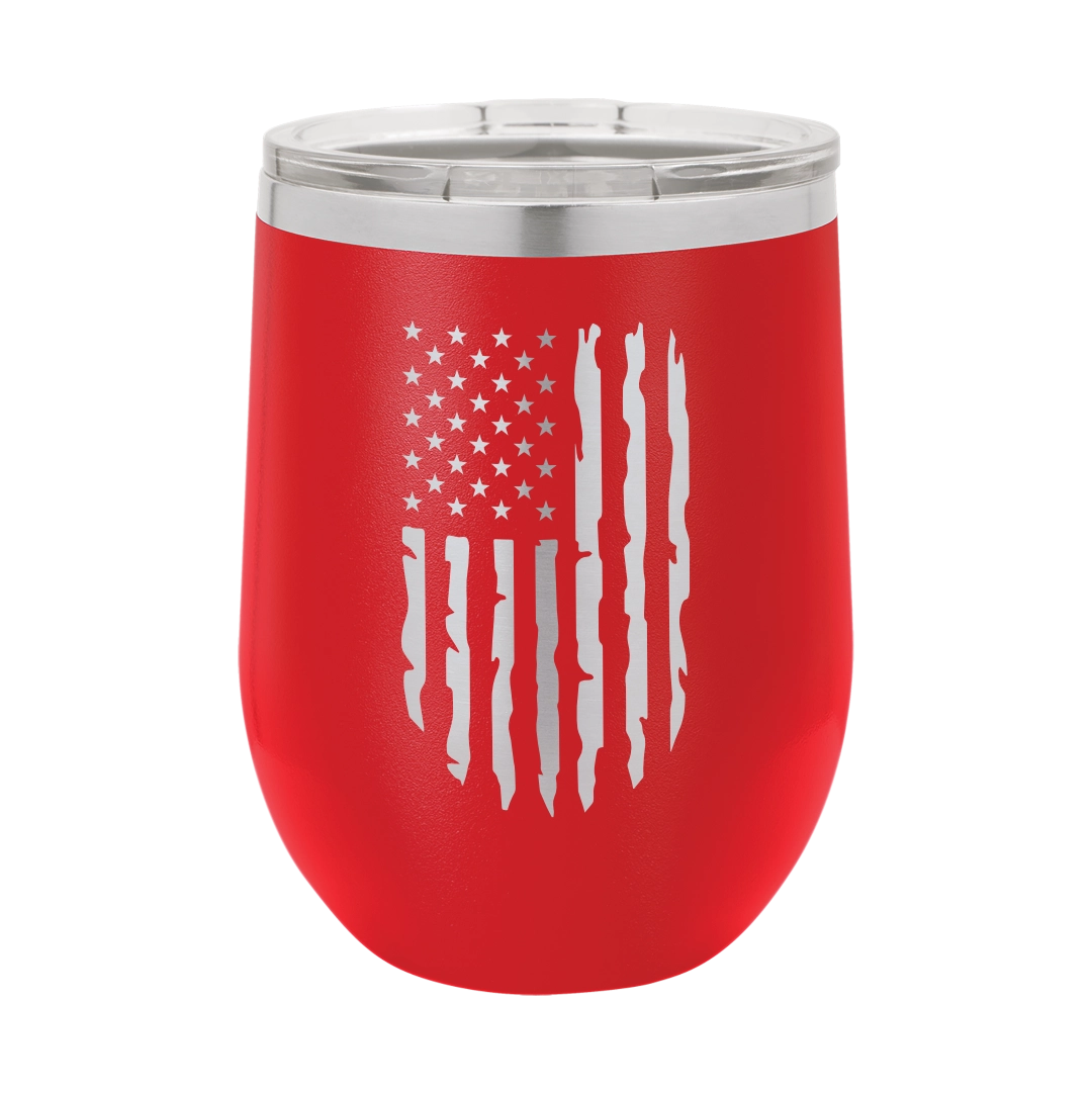 Distressed American Flag - 12oz Stainless Steel Wine Tumbler