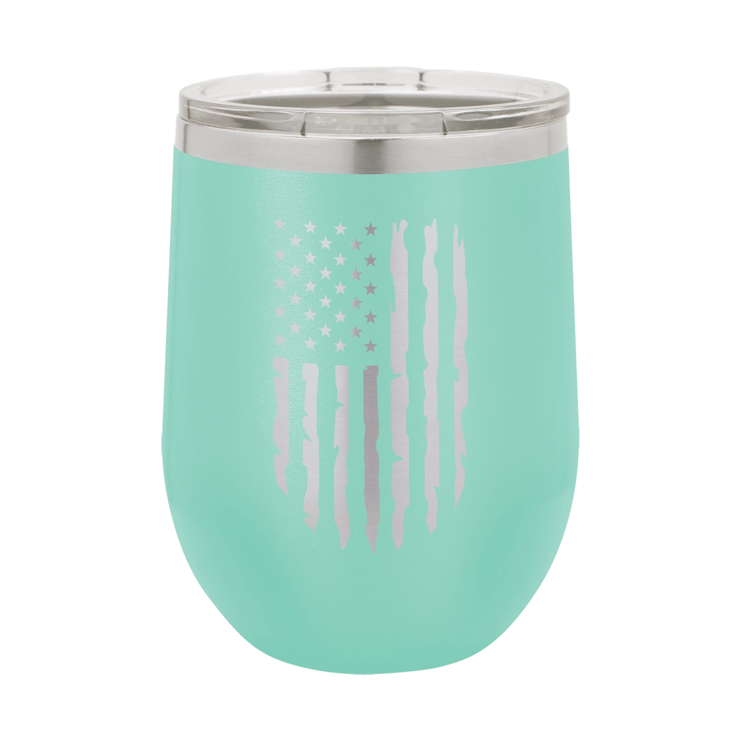 Distressed American Flag - 12oz Stainless Steel Wine Tumbler