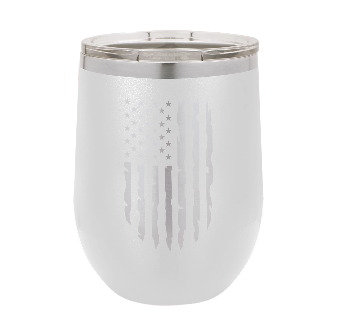 Distressed American Flag - 12oz Stainless Steel Wine Tumbler