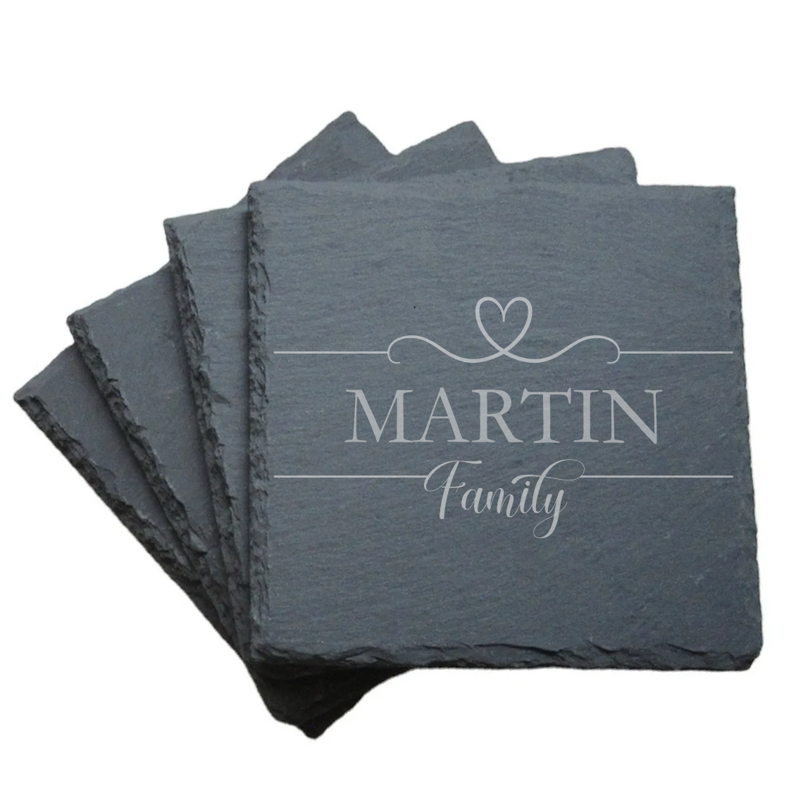 Monogram Slate Coaster - Heart (Set of 4)